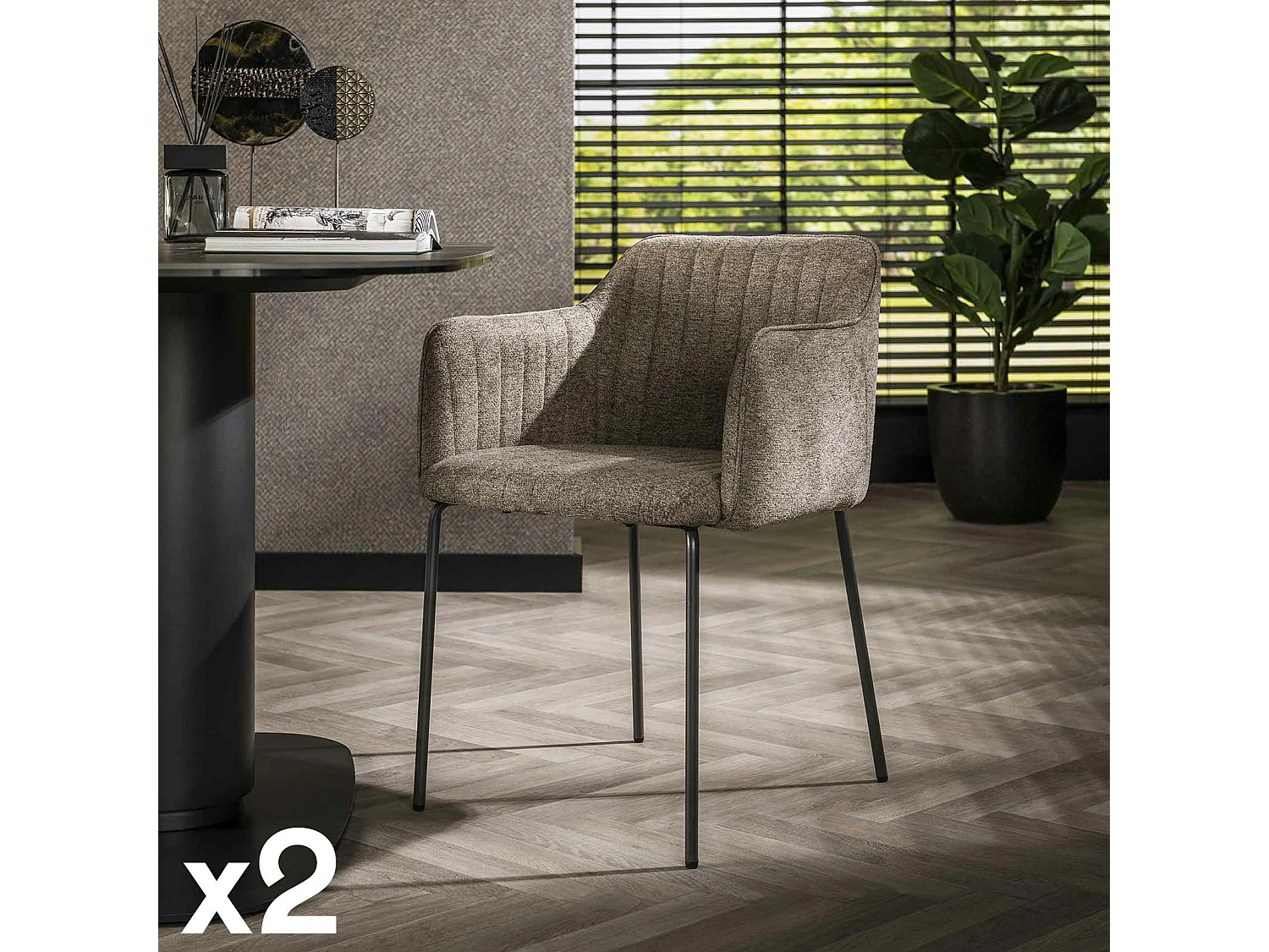 Fauteuil de table taupe en tissu à larges côtes (lot de 2) NOVA