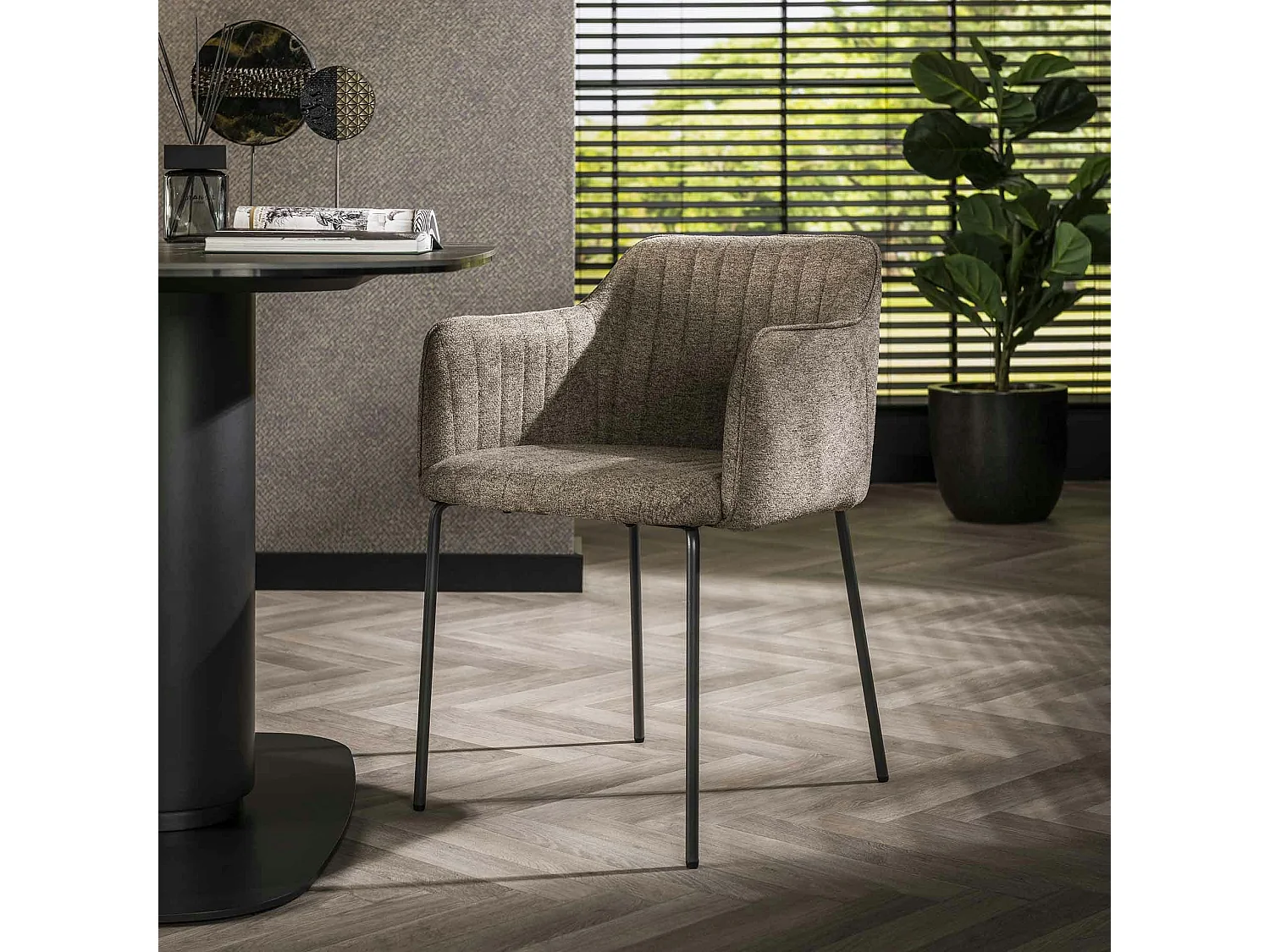 Fauteuil de table taupe en tissu à larges côtes (lot de 2) NOVA