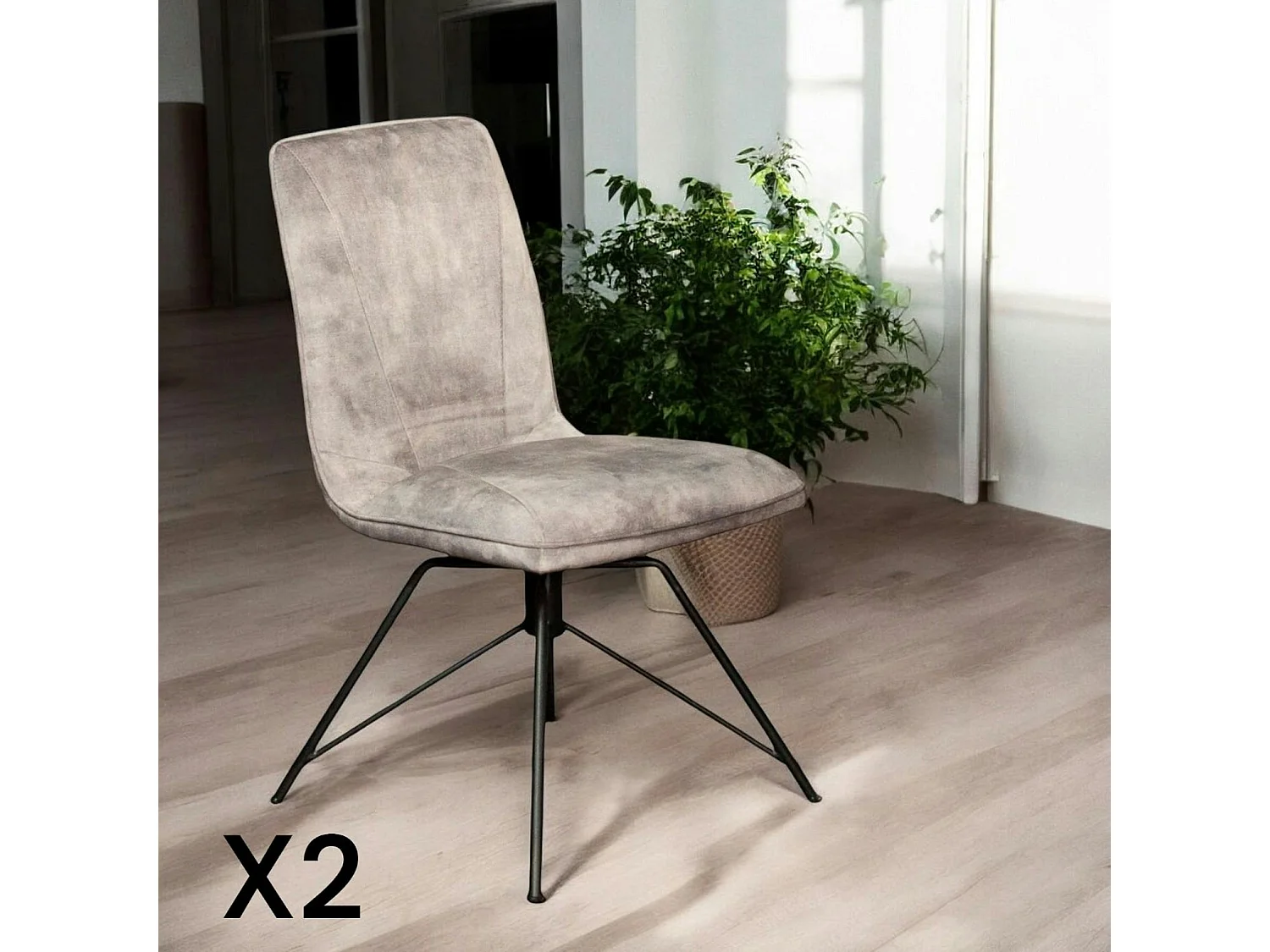 Chaise pivotante velours gris (lot de 2) OKA