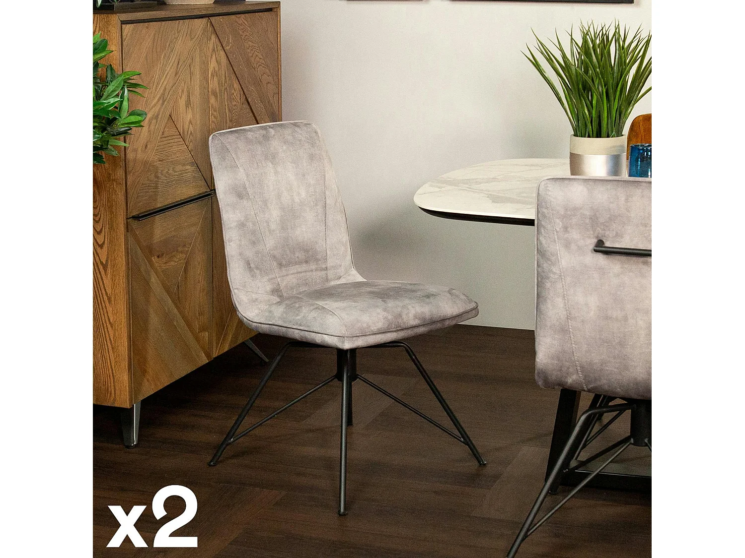 Chaise pivotante velours gris (lot de 2) OKA