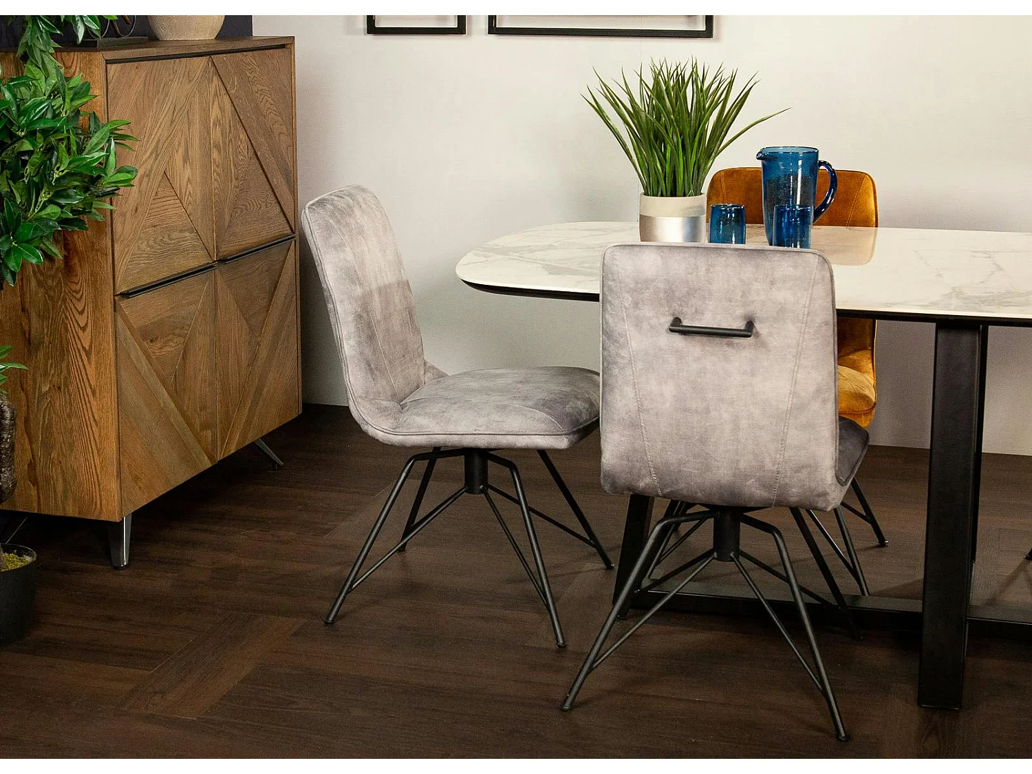 Chaise pivotante velours gris (lot de 2) OKA