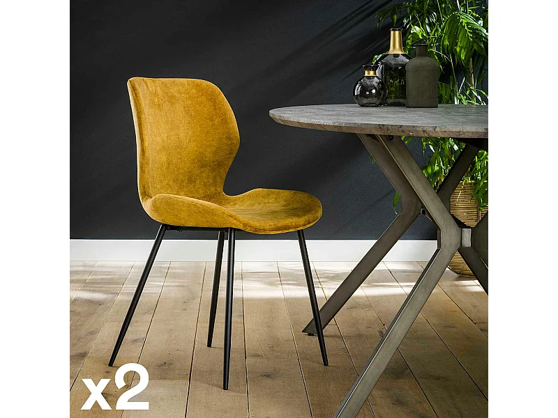 Chaise en velours jaune moutarde MELBOURNE (lot de 2)