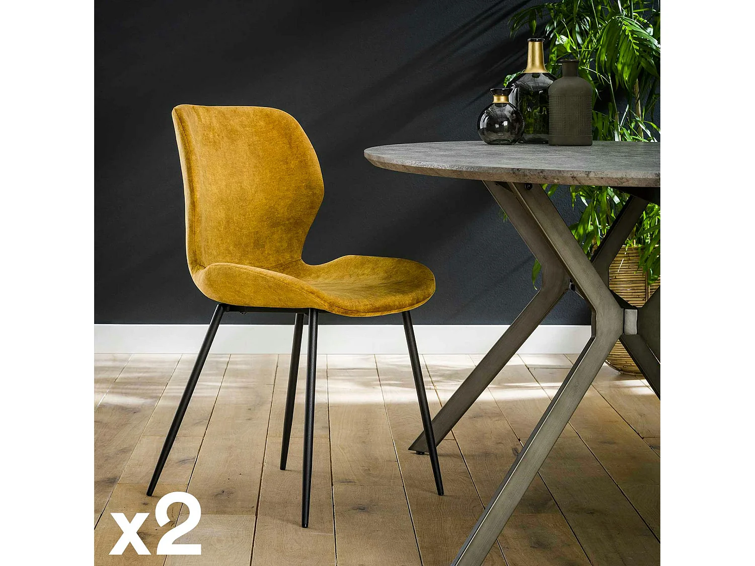 Chaise en velours jaune moutarde MELBOURNE (lot de 2)
