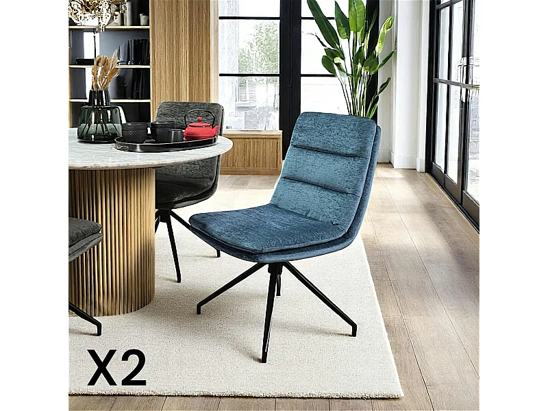 Chaise de salle à manger pivotante en velours bleu (lot de 2) PALERME