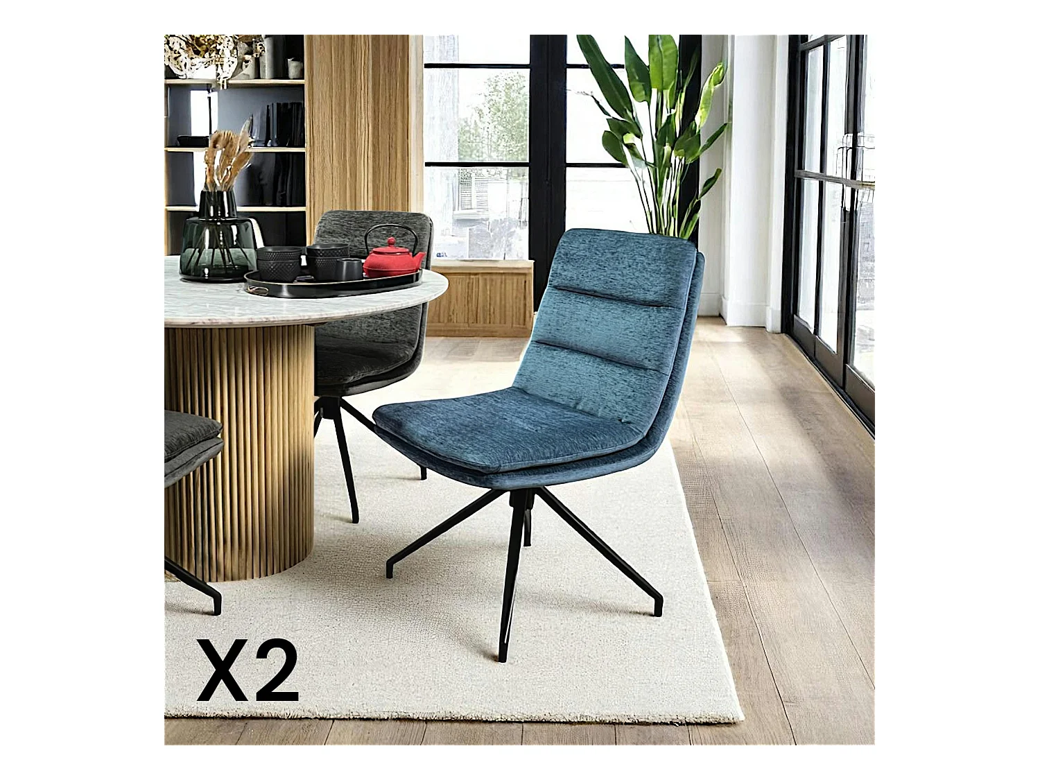 Chaise de salle à manger pivotante en velours bleu (lot de 2) PALERME