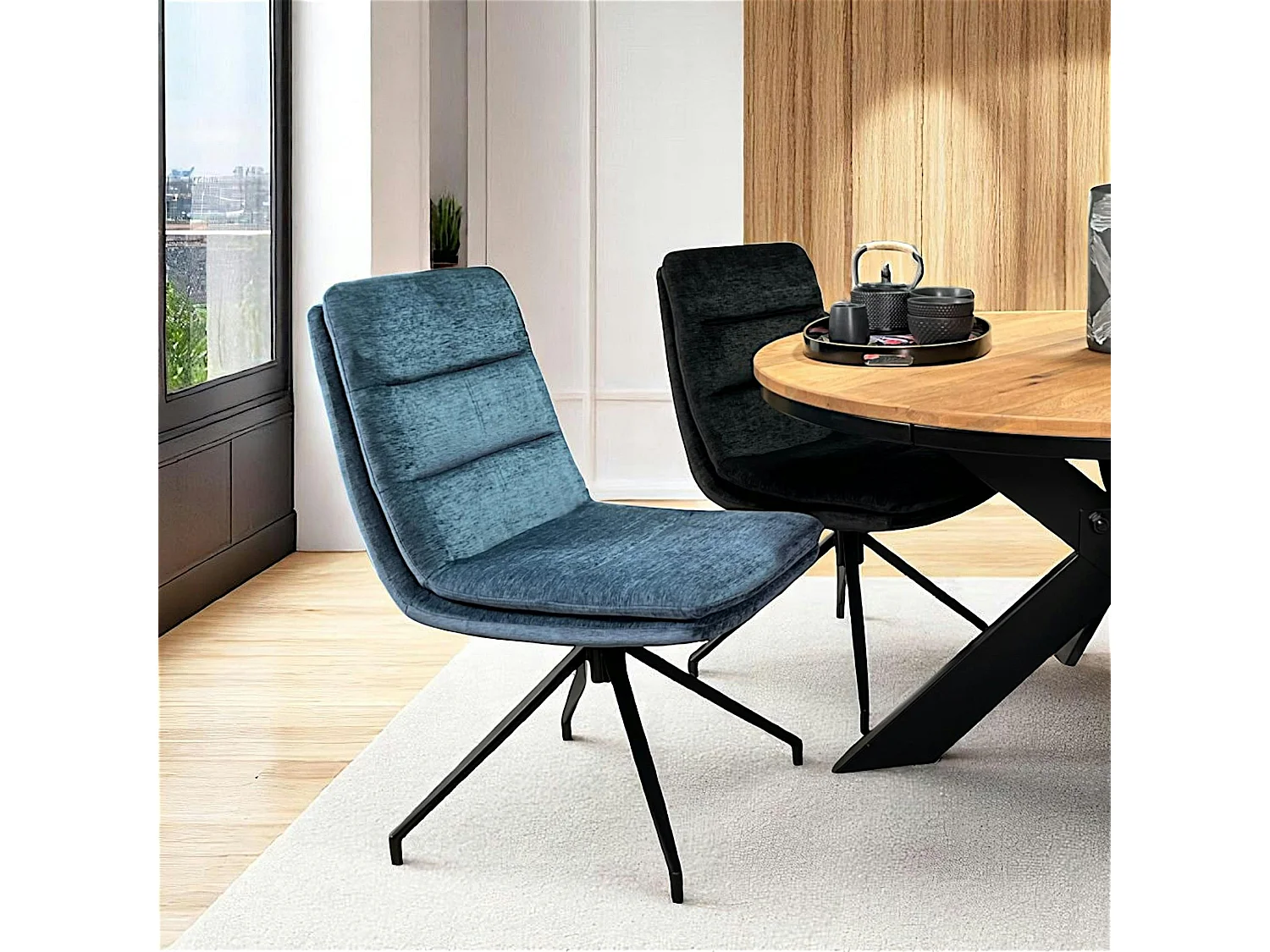 Chaise de salle à manger pivotante en velours bleu (lot de 2) PALERME