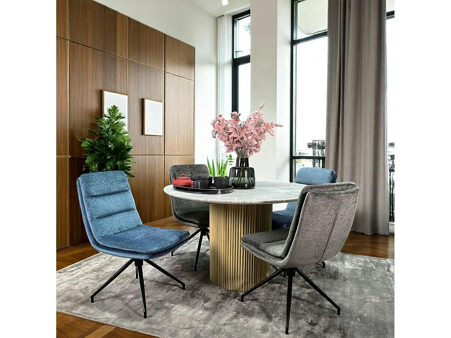 Chaise de salle à manger pivotante en velours bleu (lot de 2) PALERME