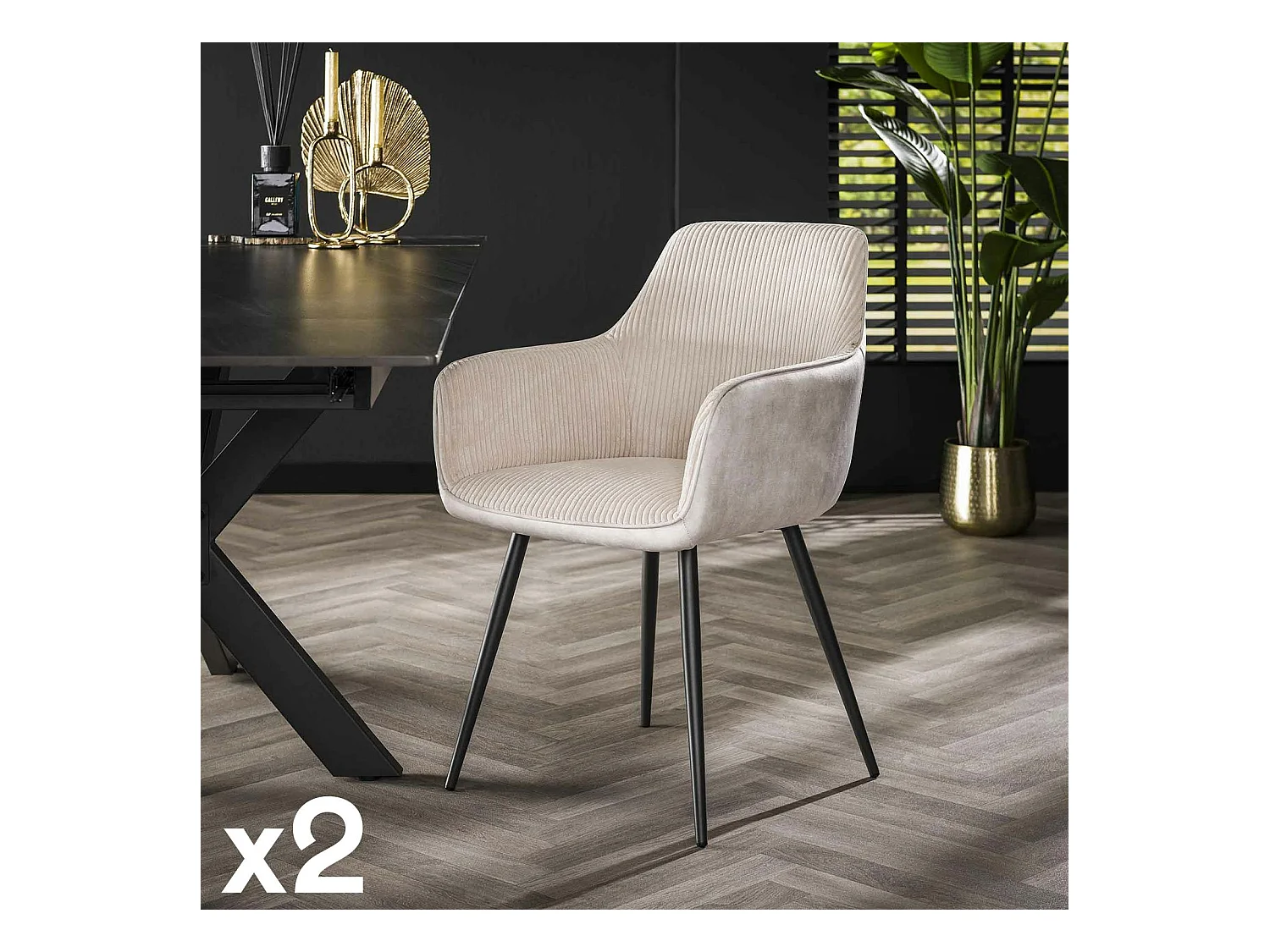 Fauteuil de table blanc gris bi-matière (lot de 2) GALWAY