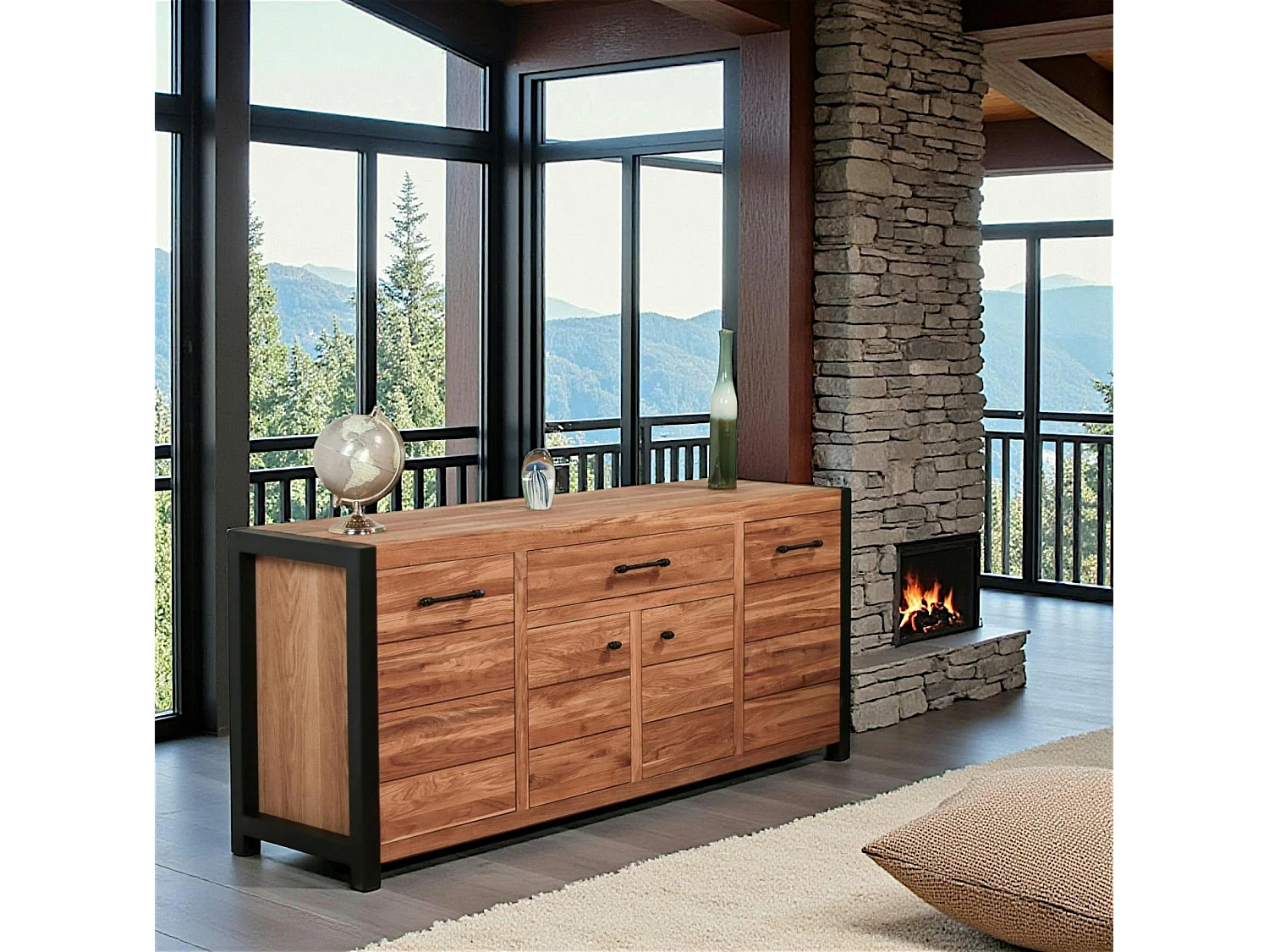 Bahut en chêne huilé 4 portes FERSCOTT 2