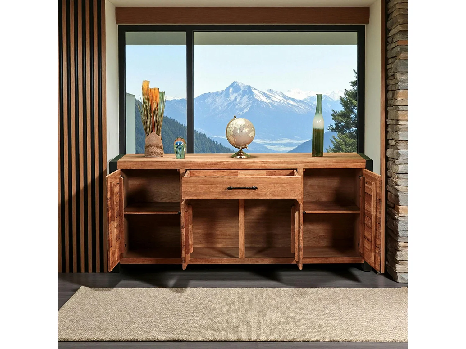 Bahut en chêne huilé 4 portes FERSCOTT 2