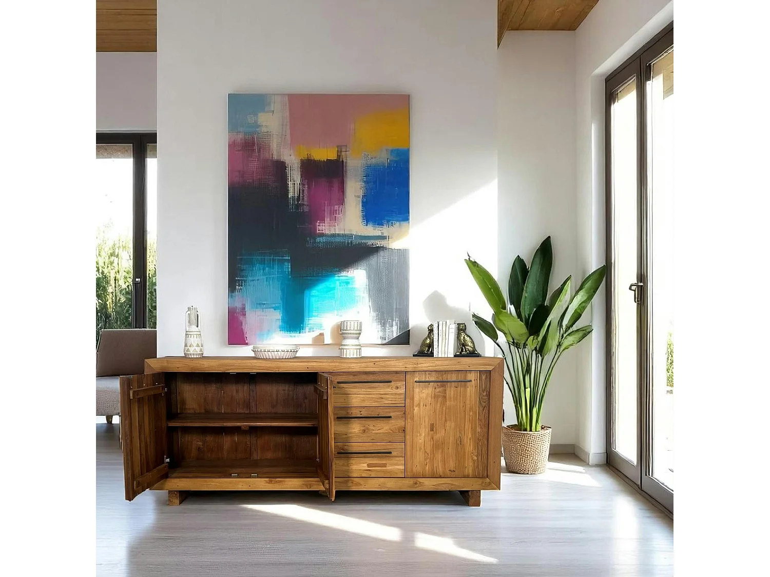 Buffet enfilade en teck recyclé naturel KERALA