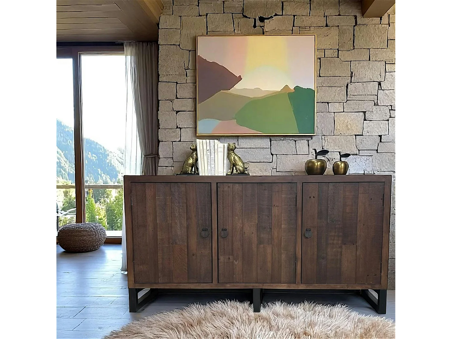 Buffet en bois brun recyclé 3 portes SAMOA