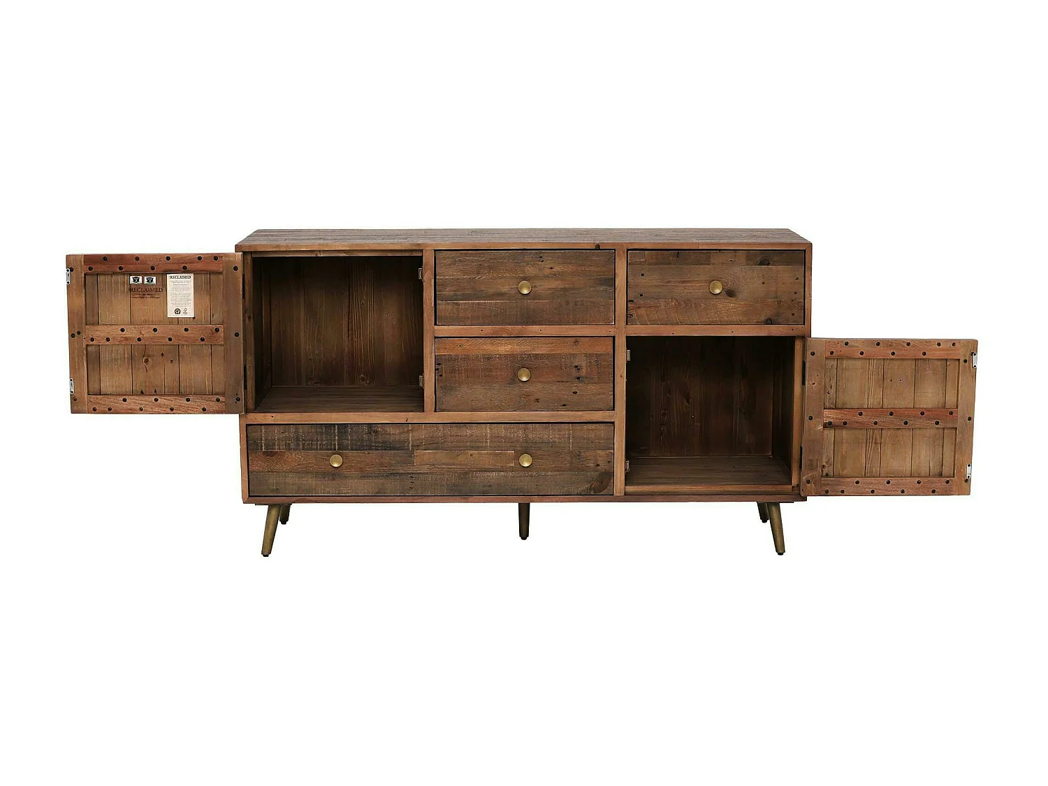 Buffet en bois recyclé piètement effet laiton vieilli ADÉLAÏDE