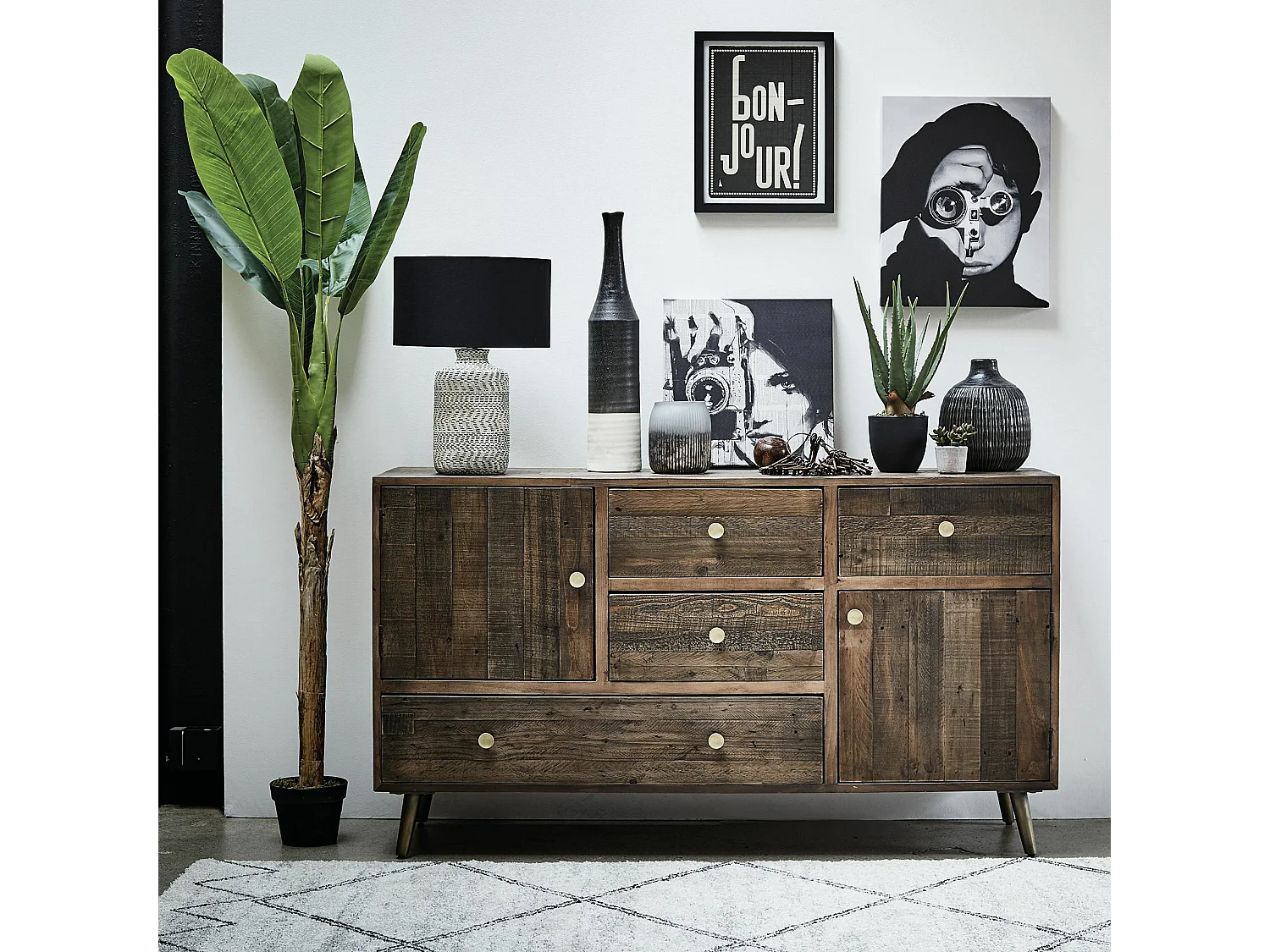 Buffet en bois recyclé piètement effet laiton vieilli ADÉLAÏDE