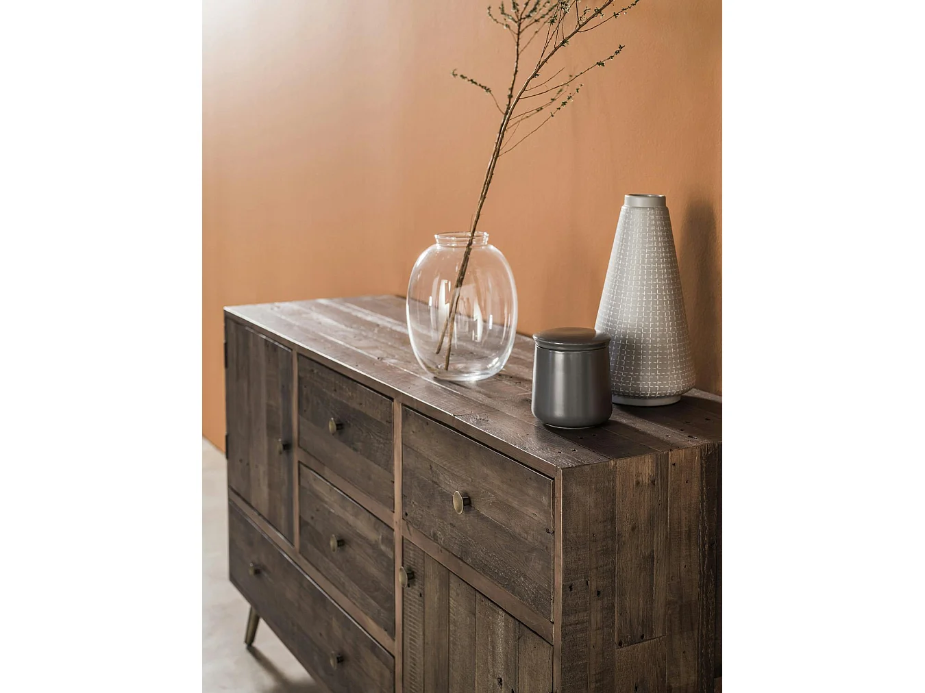 Buffet en bois recyclé piètement effet laiton vieilli ADÉLAÏDE