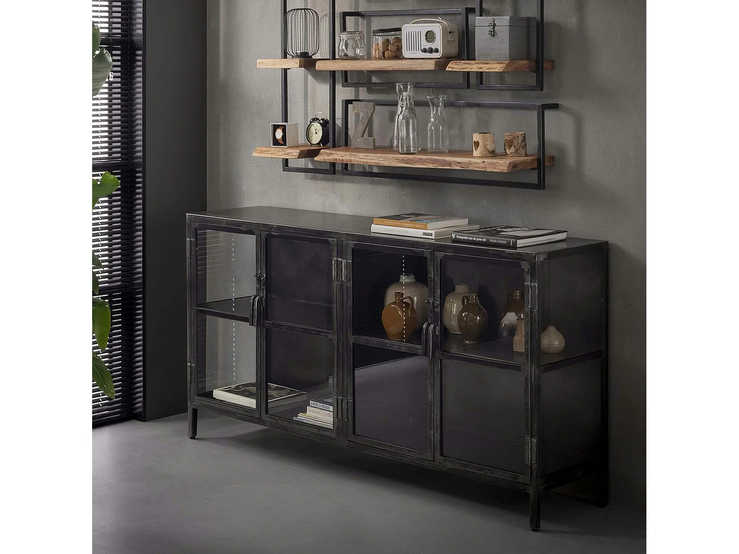 Buffet industriel métal verre ROADIES