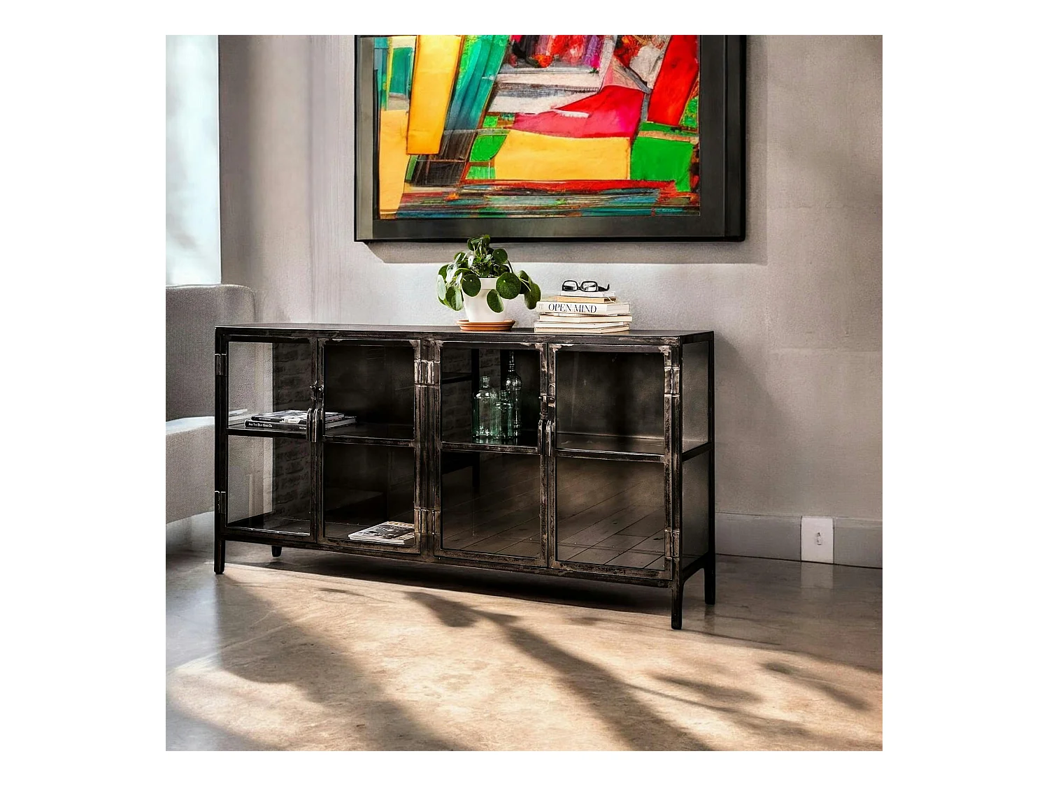 Buffet industriel métal verre ROADIES