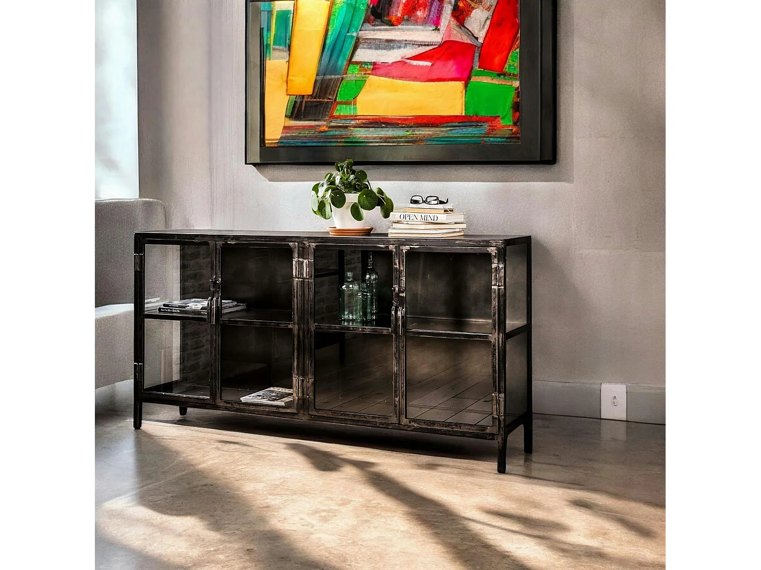 Buffet industriel métal verre ROADIES