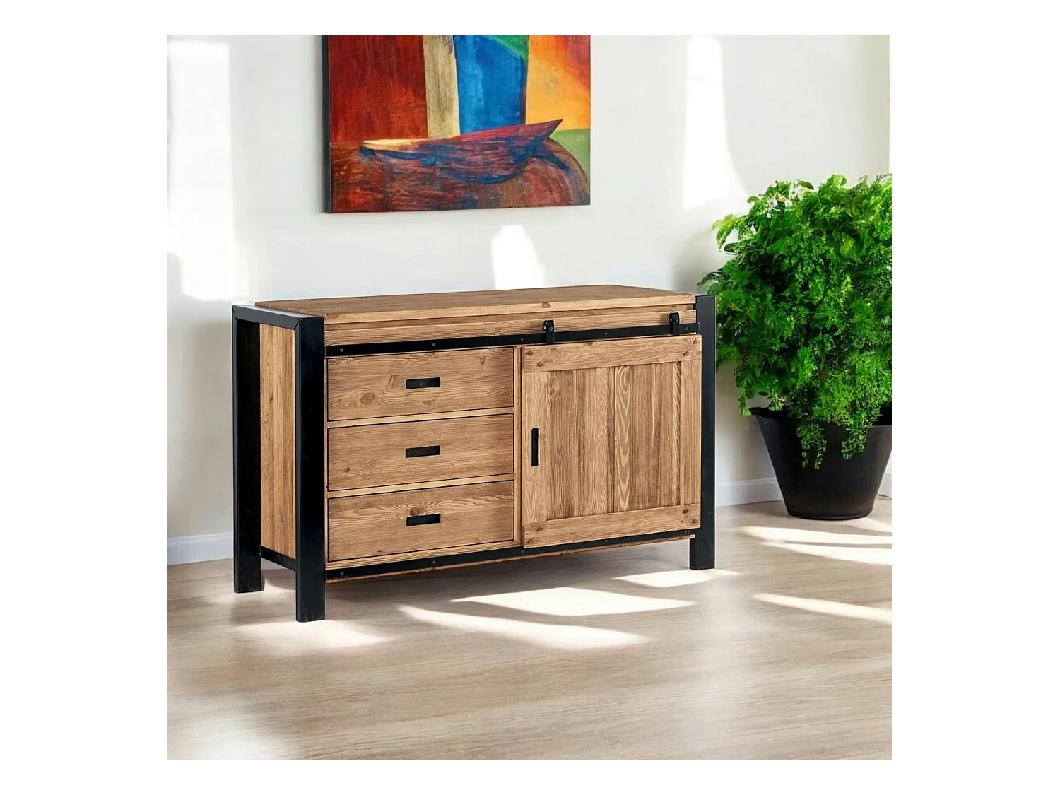 Buffet en pin massif 1 porte LOUNDGE