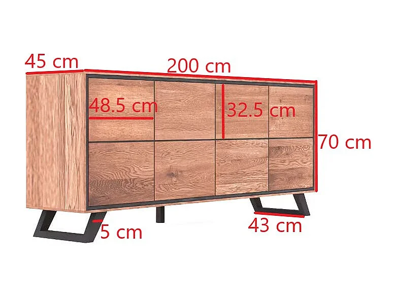 Buffet enfilade bois de chêne huilé 4 portes PALERME