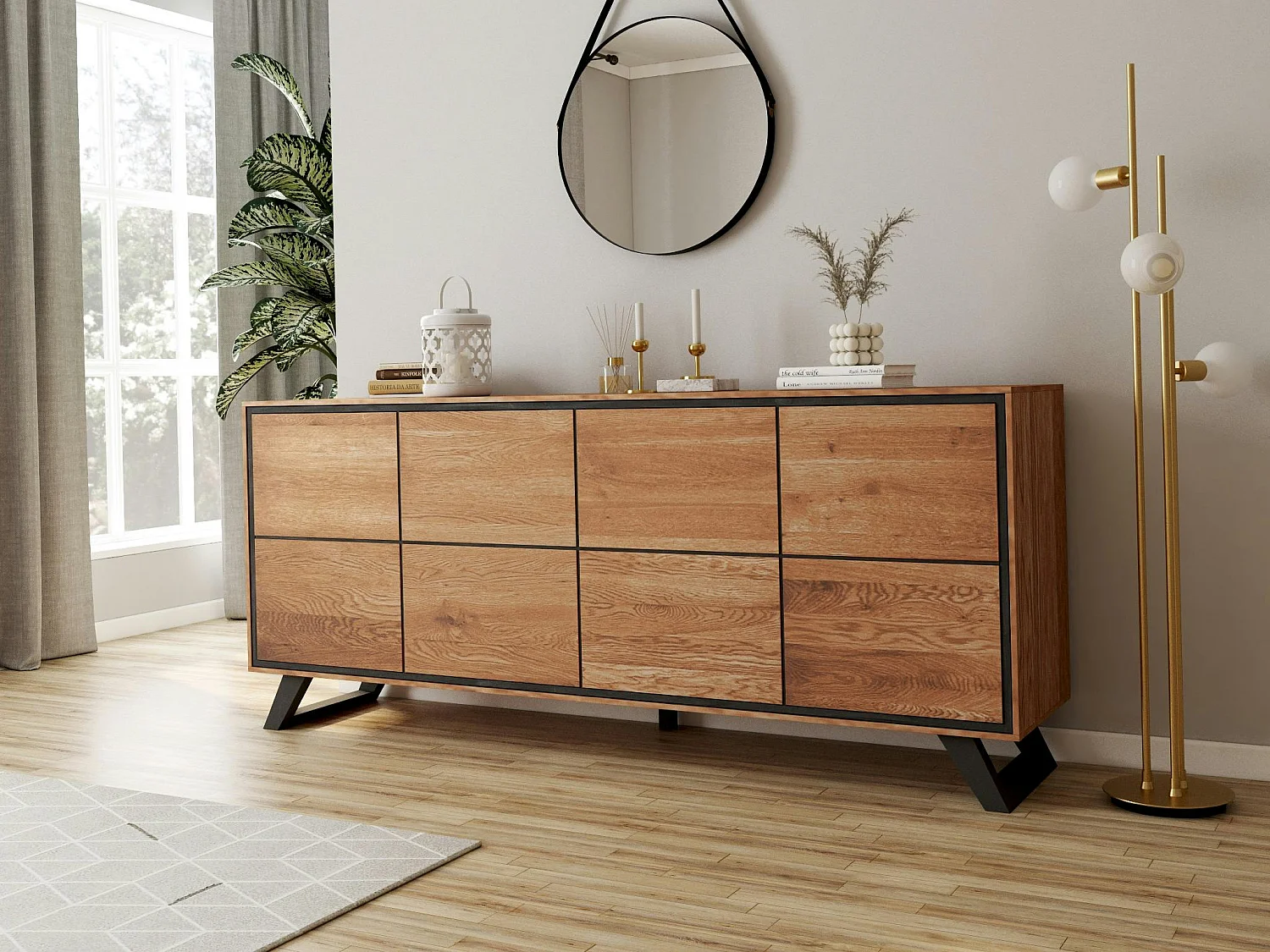 Buffet enfilade bois de chêne huilé 4 portes PALERME