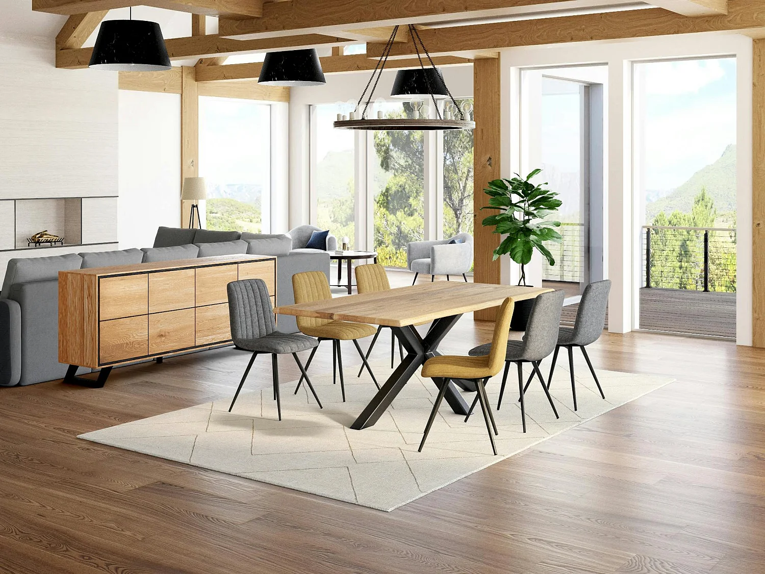 Buffet enfilade bois de chêne huilé 4 portes PALERME