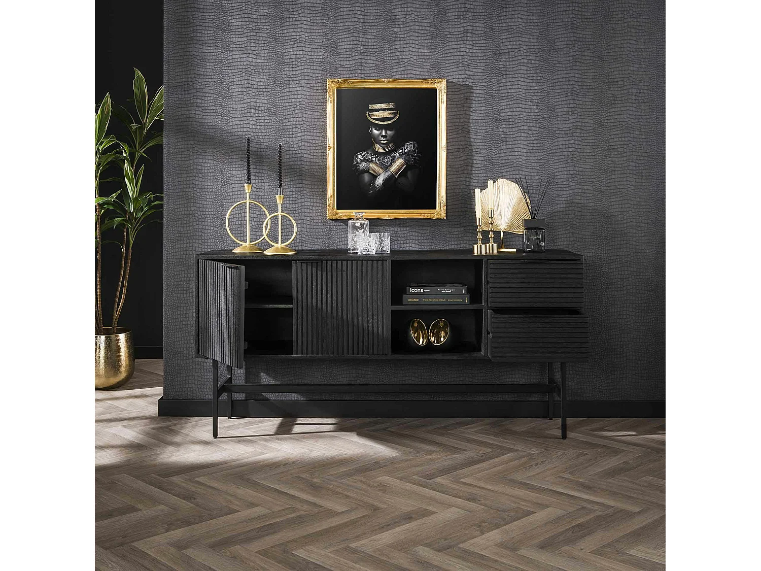 Buffet noir en bois de manguier LUCKNOW