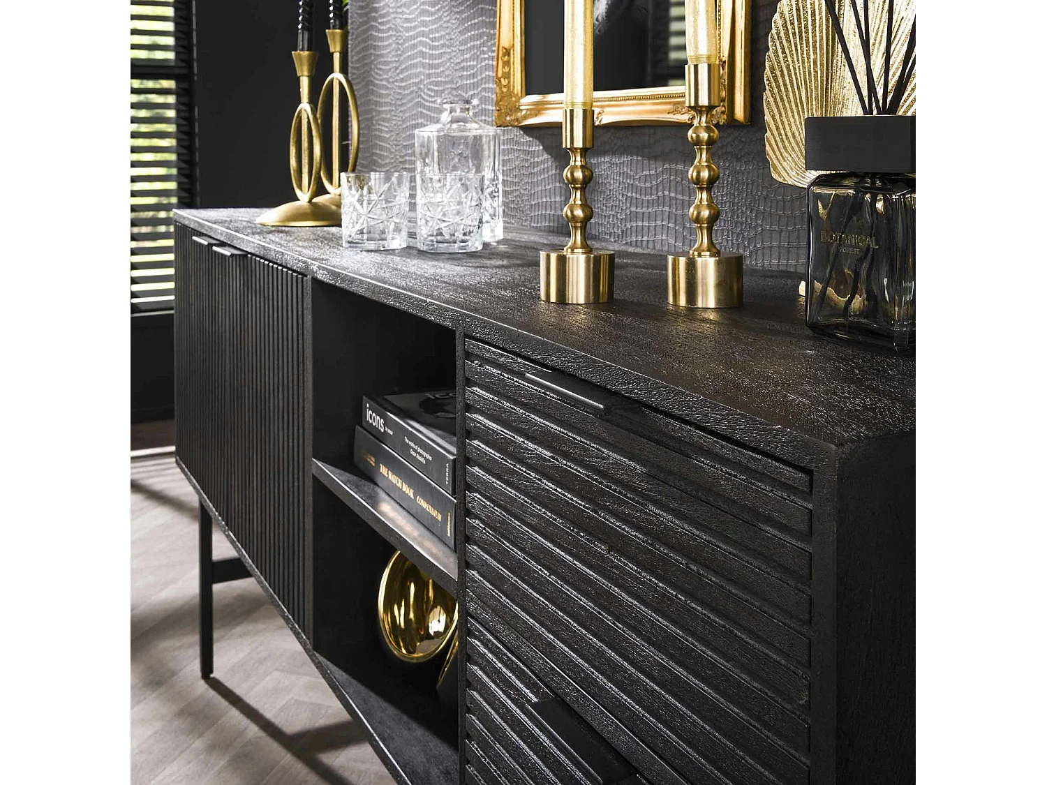 Buffet noir en bois de manguier LUCKNOW