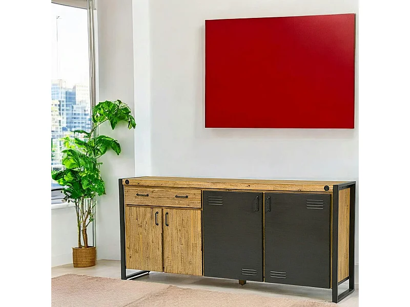 Buffet industriel bois métal boulons BROOKLYN