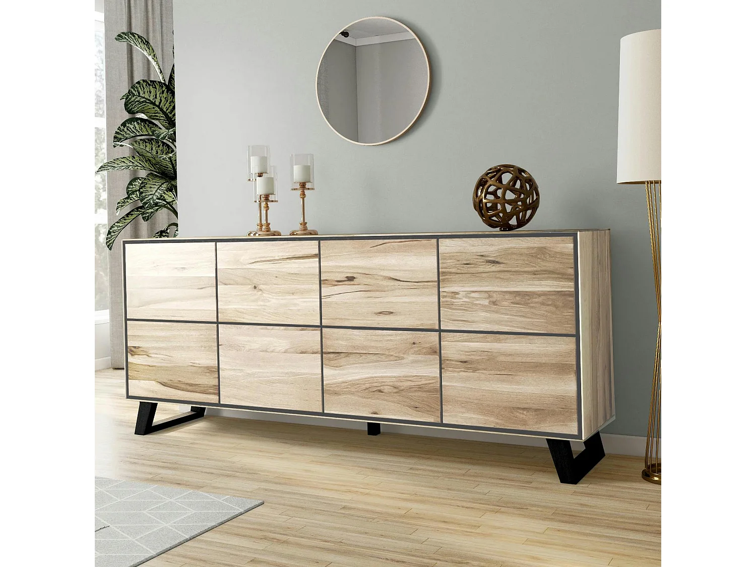 Buffet enfilade bois de chêne blanc 4 portes PALERME