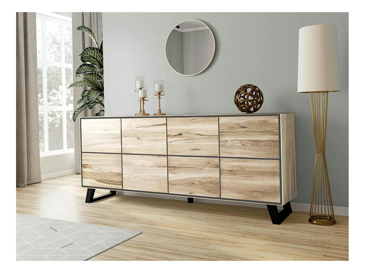 Buffet enfilade bois de chêne blanc 4 portes PALERME