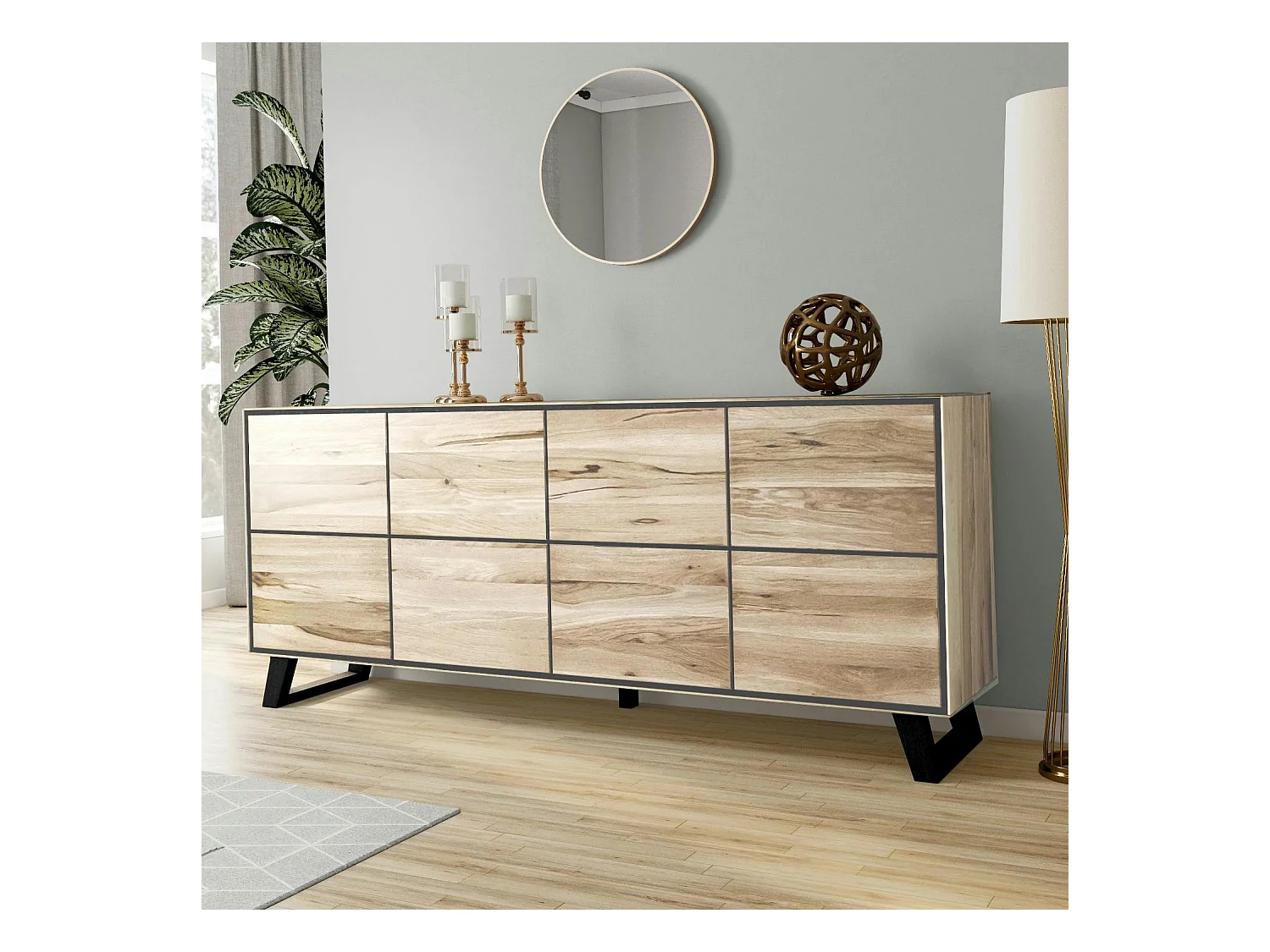 Buffet enfilade bois de chêne blanc 4 portes PALERME
