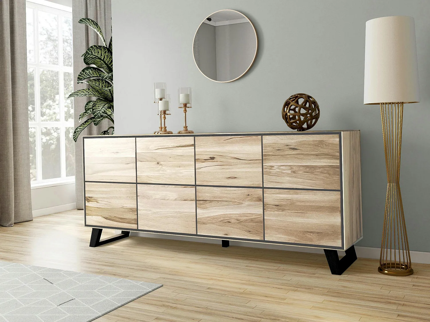 Buffet enfilade bois de chêne blanc 4 portes PALERME