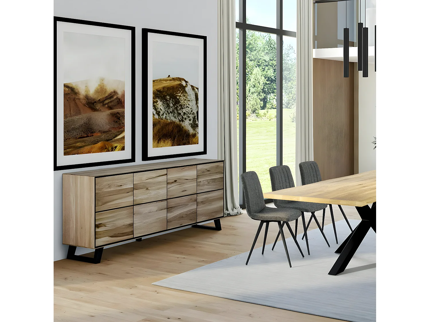 Buffet enfilade bois de chêne blanc 4 portes PALERME