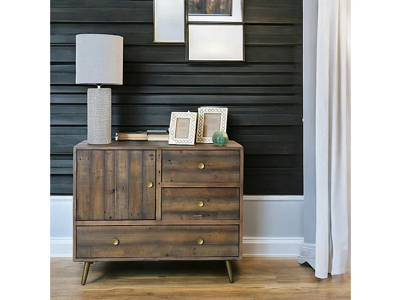 Petit buffet bois recyclé piètement effet laiton vieilli ADÉLAÏDE