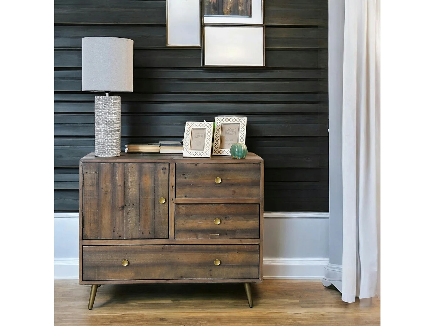 Petit buffet bois recyclé piètement effet laiton vieilli ADÉLAÏDE