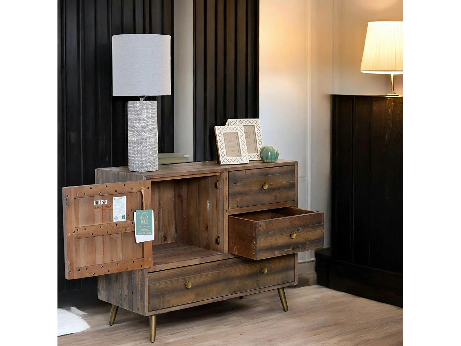 Petit buffet bois recyclé piètement effet laiton vieilli ADÉLAÏDE