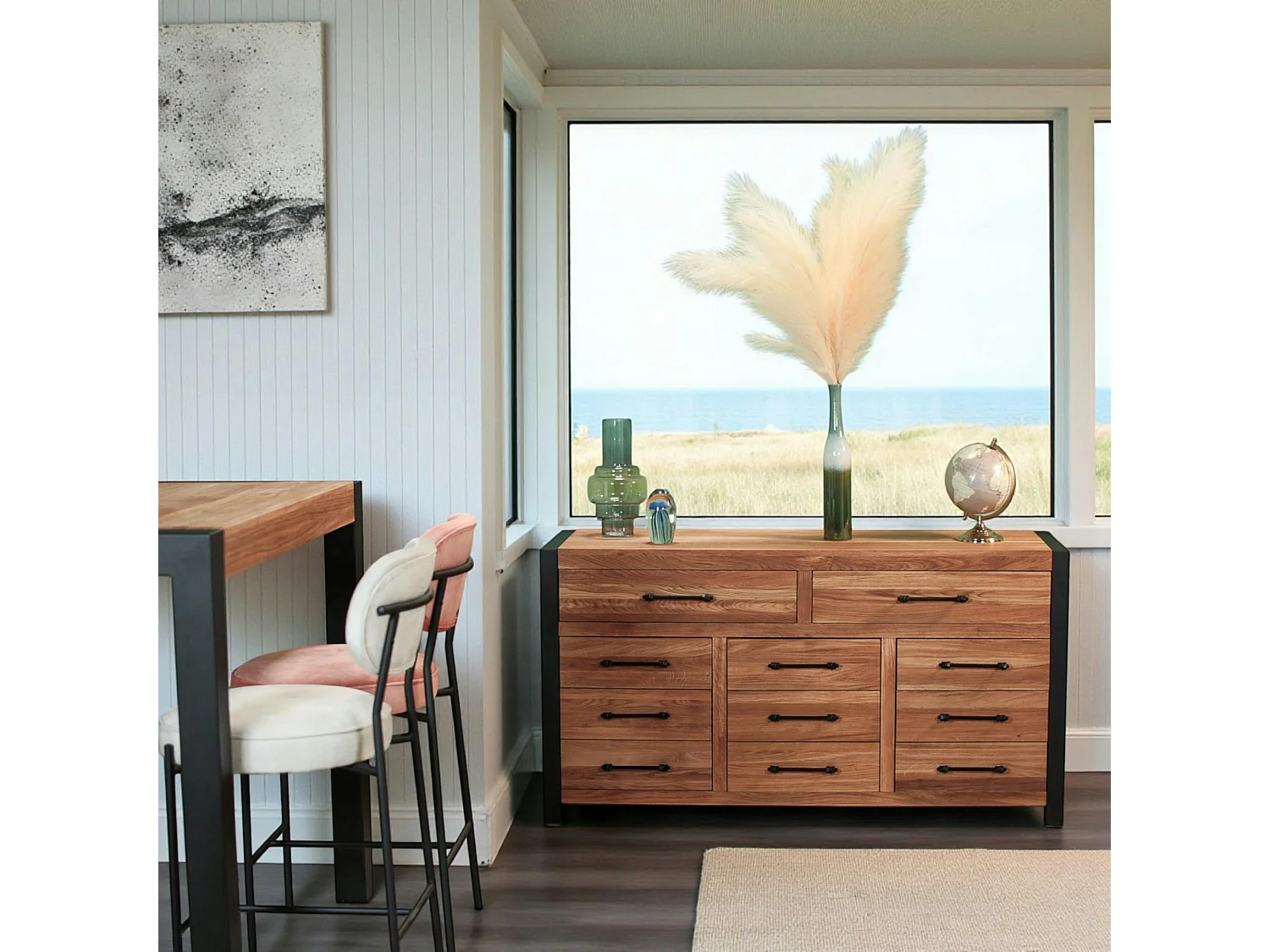 Bahut en chêne huilé 3 portes 2 tiroirs FERSCOTT 2