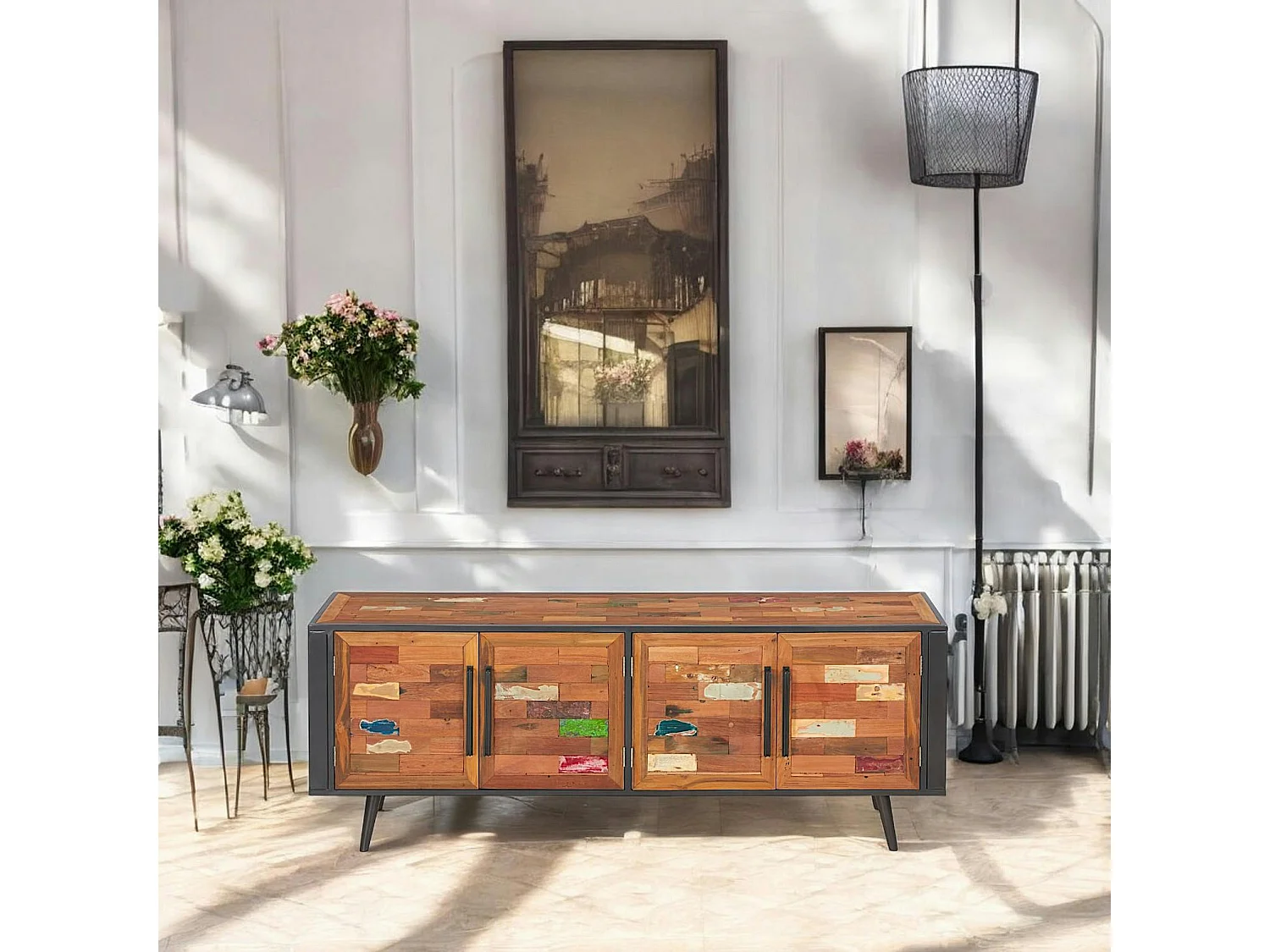 Buffet enfilade 4 portes bois recyclé DRAKKAR