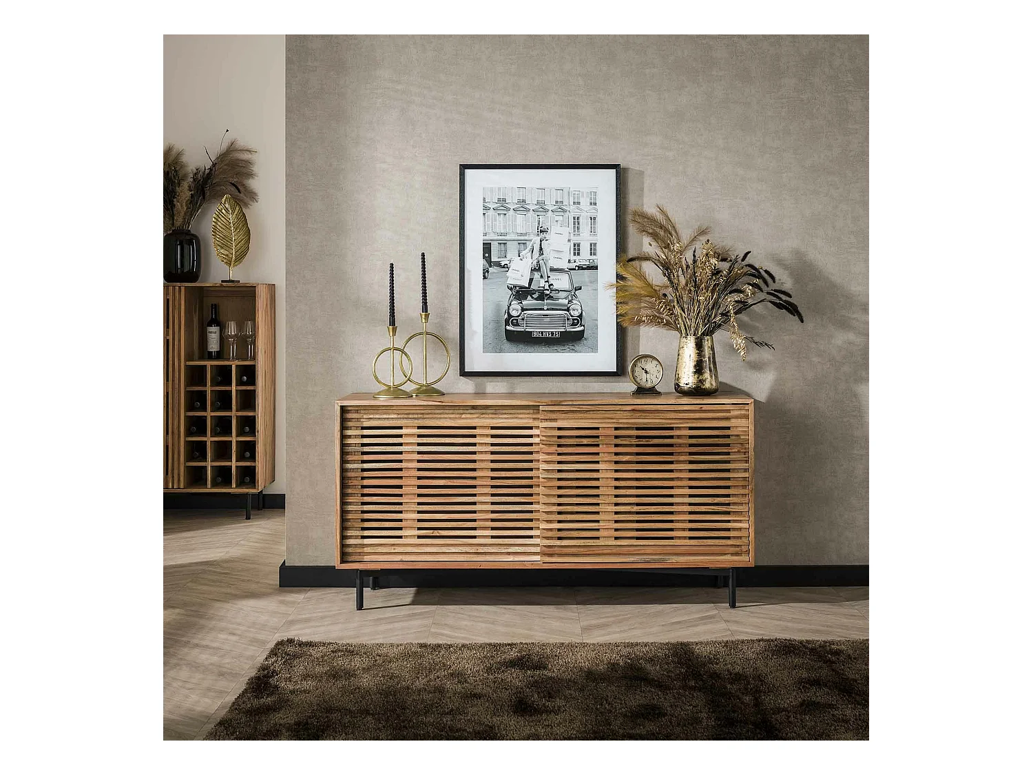Buffet moderne en bois à portes coulissantes motif baguette MELBOURNE