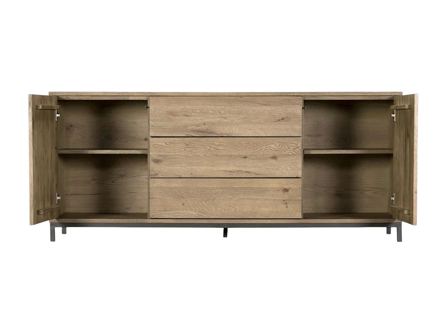 Buffet contemporain chêne massif encadrement métal noir HUDSON