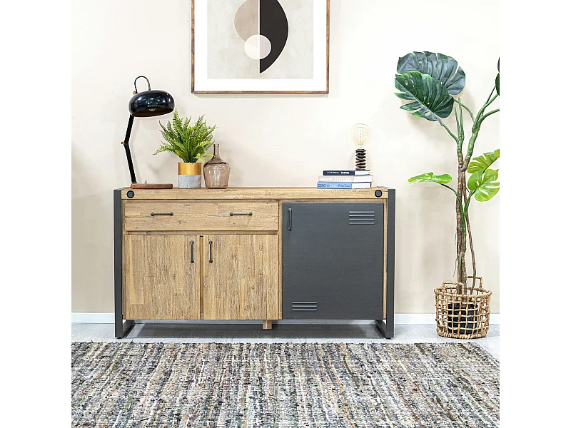 Buffet industriel bois-métal 3 portes 1 tiroir 150 cm BROOKLYN