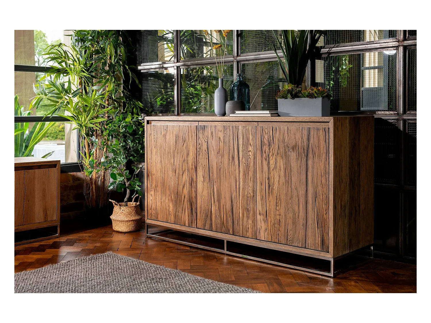 Buffet moderne 3 portes chêne acier RIVERSIDE