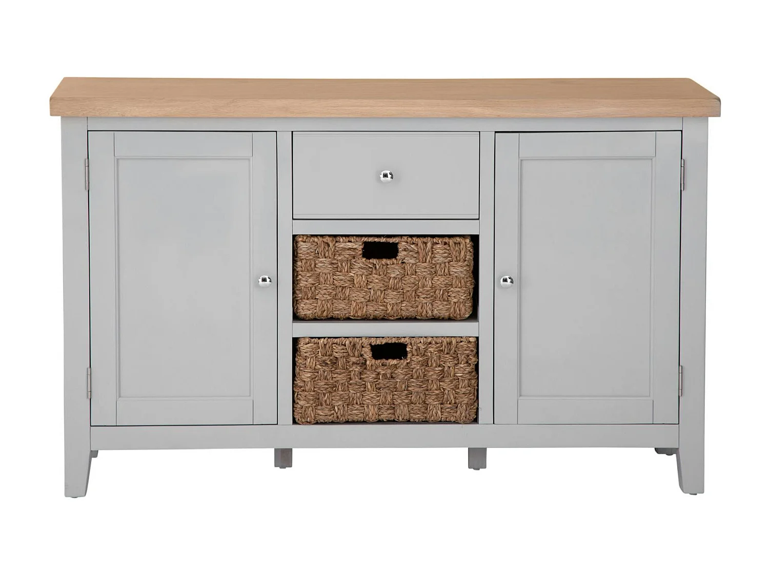 Buffet gris en chêne avec paniers de rangement PAROS