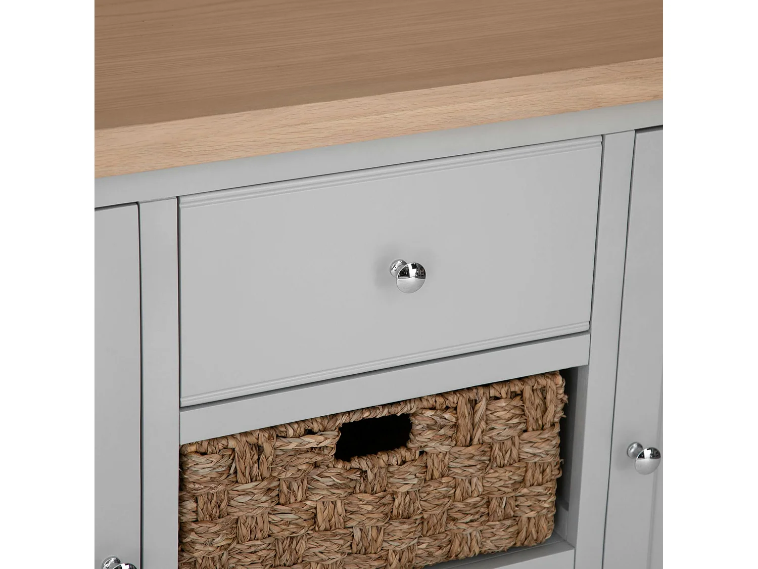 Buffet gris en chêne avec paniers de rangement PAROS