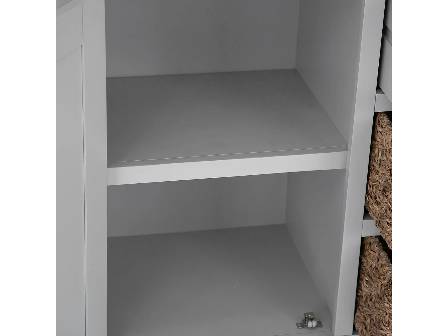 Buffet gris en chêne avec paniers de rangement PAROS