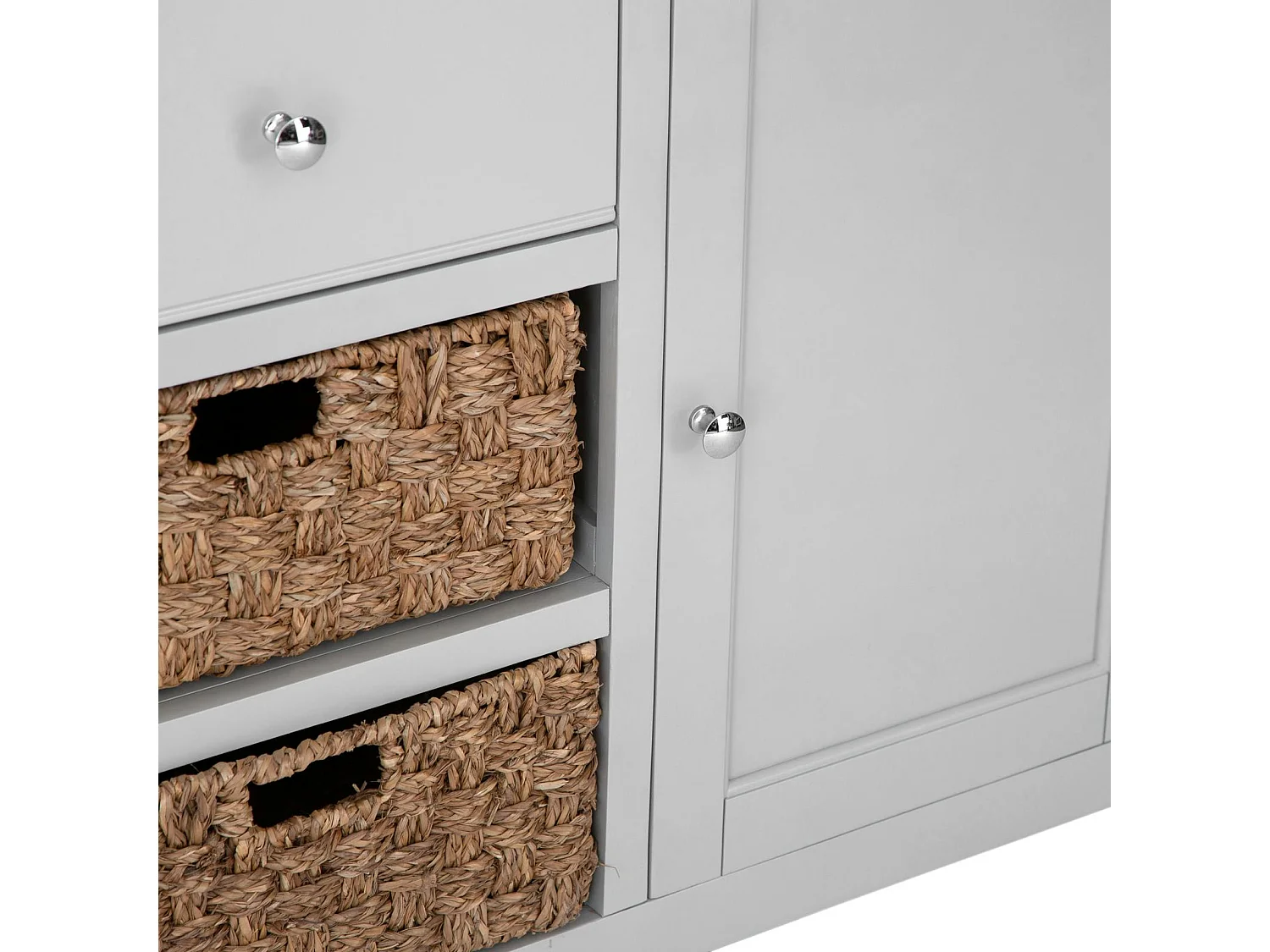 Buffet gris en chêne avec paniers de rangement PAROS