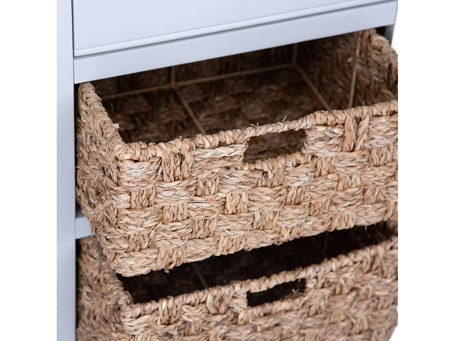 Buffet gris en chêne avec paniers de rangement PAROS