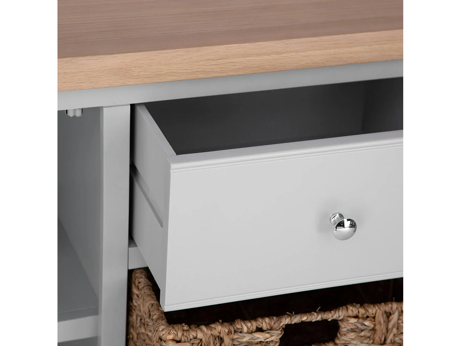 Buffet gris en chêne avec paniers de rangement PAROS