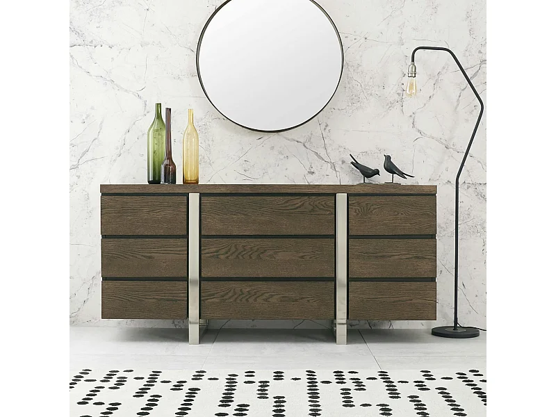 Buffet de salle à manger en chêne et métal brossé 165 cm RIMINI